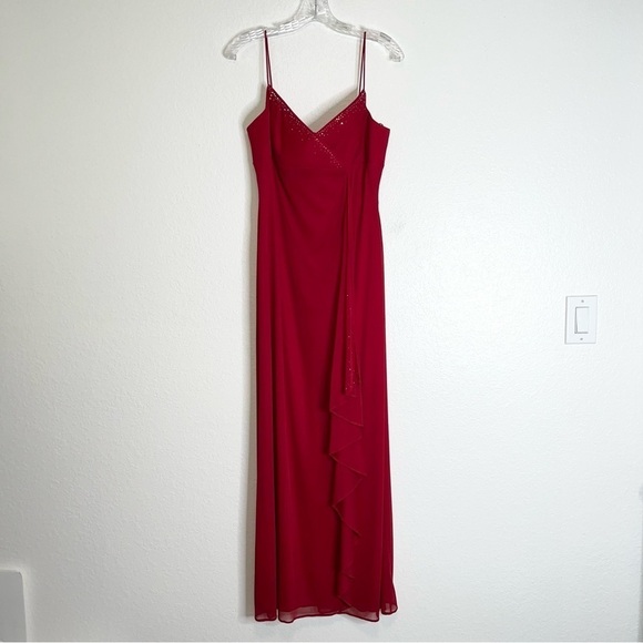 Dave & Johnny Dress Women 9 10 Maxi Red Rhinestone Studded Ruffled Sleeveless - Picture 1 of 13